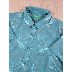 Retro Rifle Shirt Men M Prey V2 Anniversary Floral Gun Eagle Performance Stretch